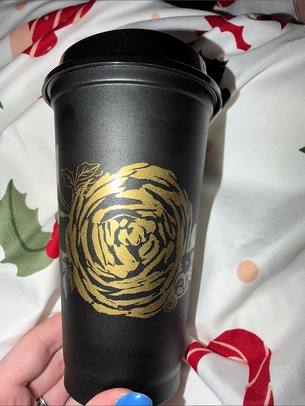 Starbucks Black & Gold Rose Reusable Hot Cup